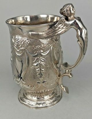 George III 1792 silver tankard decorated with demon faces & Harpy figure handle 2