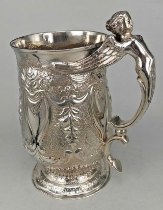 George III 1792 silver tankard decorated with demon faces & Harpy figure handle 3
