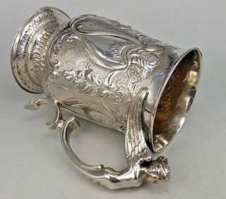 George III 1792 silver tankard decorated with demon faces & Harpy figure handle 6