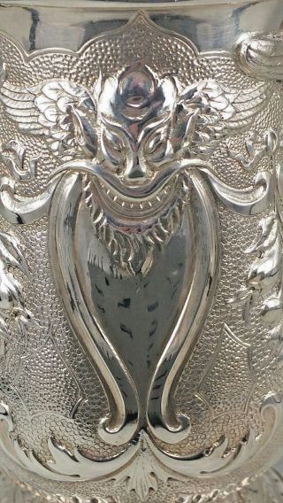 George III 1792 silver tankard decorated with demon faces & Harpy figure handle 7