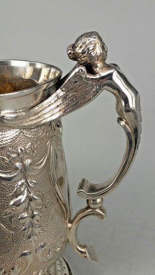 George III 1792 silver tankard decorated with demon faces & Harpy figure handle 8