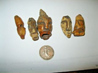 5 Old Eskimo - Inuit Carved Shamans Charms Part Of A Larger Group That