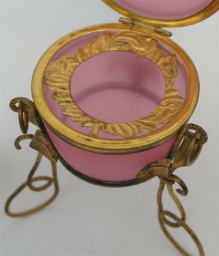 Antique Palais Royal French Ormolu Bronze Pink Opaline Glass Egg Casket Perfume 3
