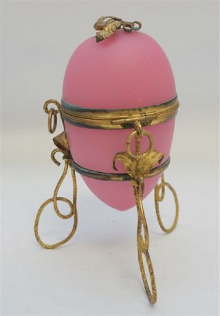 Antique Palais Royal French Ormolu Bronze Pink Opaline Glass Egg Casket Perfume 4