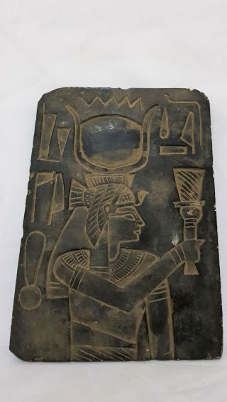 Rare Egyptian Isis Relief Wall Sculpture Plaque Holding Hieroglyphics carving 3