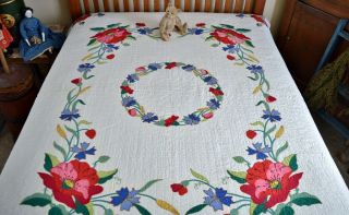 Antique Vintage Hand Stitched Floral Applique Quilt 2