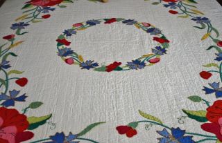 Antique Vintage Hand Stitched Floral Applique Quilt 3