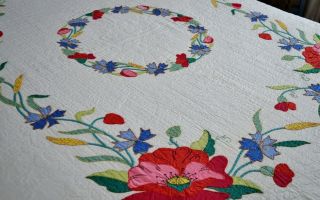Antique Vintage Hand Stitched Floral Applique Quilt 4