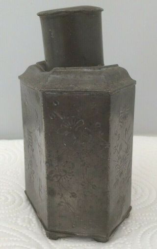 ANTIQUE CHINESE HIAH WAH SOON SWATOW PEWTER TEA CADDY SIGNED HEXAGON SIX SIDED 3