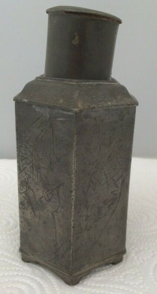 ANTIQUE CHINESE HIAH WAH SOON SWATOW PEWTER TEA CADDY SIGNED HEXAGON SIX SIDED 6