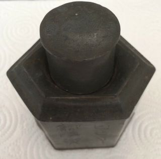 ANTIQUE CHINESE HIAH WAH SOON SWATOW PEWTER TEA CADDY SIGNED HEXAGON SIX SIDED 8