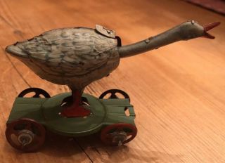 Antique Nodding Goose On Cart Tin Litho Penny Toy,  Made In Germany