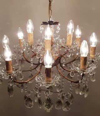 Antique Vintage 8 Arms Brass & Crystals Chandelier Lighting Ceiling Lamp Light