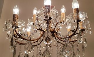 Antique Vintage 8 Arms Brass & Crystals Chandelier Lighting Ceiling Lamp Light 6