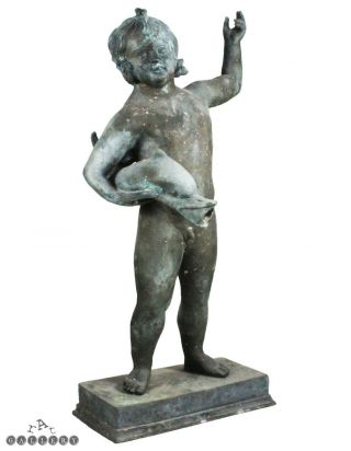 Large 19th Century Roman Grand Tour Bronze Boy & Dolphin
