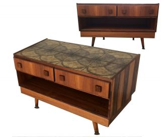 Vtg 60s Danish Rosewood Console Table Mid Century Moderne Small Credenza Tiletop