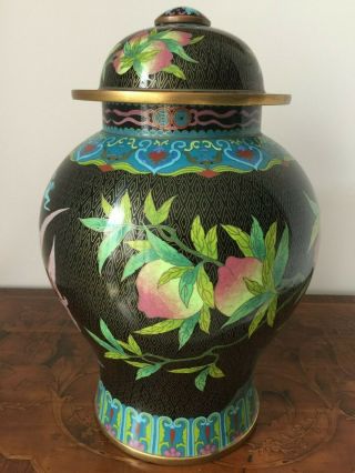 Antique Large Chinese Bronze Enamel Cloisonne Baluster Ginger Jar Vase Lidded