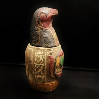 Antique Egyptian Ancient Falcon Son of Horus Canopic Jar,  Organs Storage Statue 4