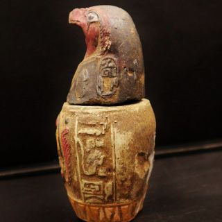 Antique Egyptian Ancient Falcon Son of Horus Canopic Jar,  Organs Storage Statue 6