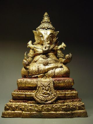 Antique Bronze Hindu Seated Deity Ganesha,  Rattanakosin Style,  Late 20th C.