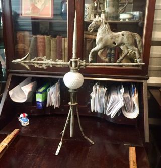 Antique Horse Lightning Rod Weathervane Vintage Mi;k Glass Ball