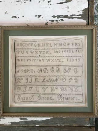 Antique Sampler Primitive Alphabet American Folk Art Elisa J.  Strong Bridport Vt