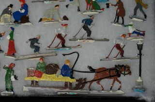 34 Piece Vintage German Hans Heinrich Zinnfiguren Winter Scene Painted Tin Flats 3