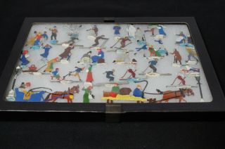 34 Piece Vintage German Hans Heinrich Zinnfiguren Winter Scene Painted Tin Flats 6