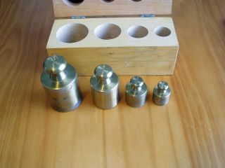 Vintage Brass Grams Scale Weight Set 1000g - 100g In Wooden Box 2