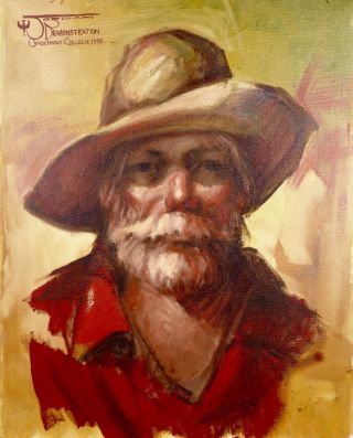 Vintage Jack Jordan Miner Oil Painting California Portrait Artist Demonstration