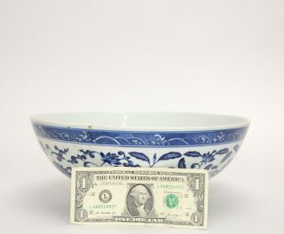 A Finely Painted Massive Chinese Blue And White Floral Porcelain Bowl