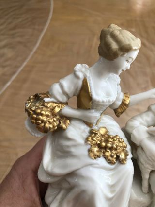Antique Capodimonte Porcelain Figurine “Shepherd,  Lady And Sheep” 12