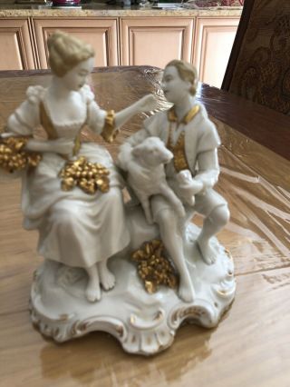 Antique Capodimonte Porcelain Figurine “shepherd,  Lady And Sheep”