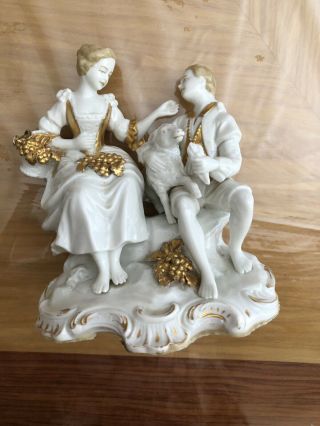 Antique Capodimonte Porcelain Figurine “Shepherd,  Lady And Sheep” 2