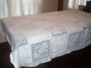 Antique Edwardian Hand Made Embroidered Linen @ Lace Tablecloth @ Napkins
