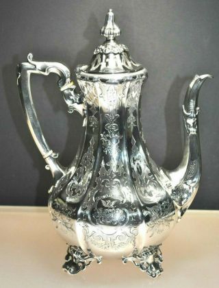 Scarce 1850s Sterling Silver Coffee Pot W/ Scottish Clan Crichton Crest