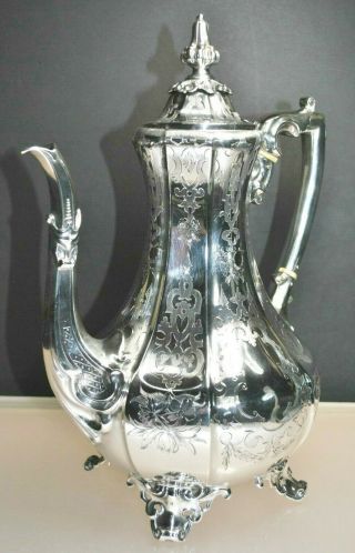 Scarce 1850s Sterling Silver Coffee Pot w/ Scottish Clan Crichton Crest 3
