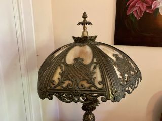 Gorgeous Antique Art Nouveau Curved Slag Glass and Brass Parlor Lamp - HEAVY 5