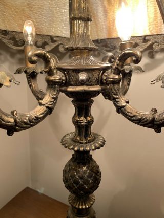 Gorgeous Antique Art Nouveau Curved Slag Glass and Brass Parlor Lamp - HEAVY 7