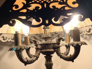 Gorgeous Antique Art Nouveau Curved Slag Glass and Brass Parlor Lamp - HEAVY 9