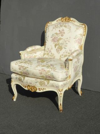 Vintage French Louis Xvi Rococo White Bergere Accent Chair Down Feather Cushion