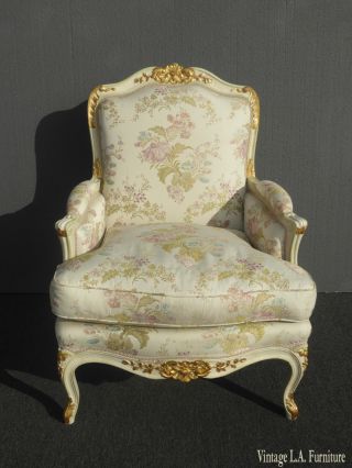 Vintage French Louis XVI Rococo White Bergere Accent Chair Down Feather Cushion 2