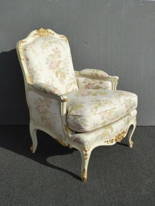 Vintage French Louis XVI Rococo White Bergere Accent Chair Down Feather Cushion 3