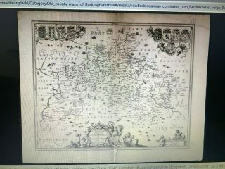 ANTIQUE 1646 ENGLISH BUCKINGHAMSHIRE MAP IN FRAME - JANNSON - RARE 373 yr 11
