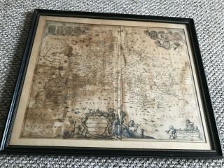 Antique 1646 English Buckinghamshire Map In Frame - Jannson - Rare 373 Yr