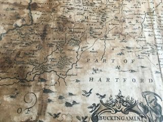ANTIQUE 1646 ENGLISH BUCKINGHAMSHIRE MAP IN FRAME - JANNSON - RARE 373 yr 9