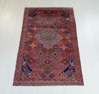 6.  46x4ft Antique Hand - Knotted Persian Tribal Area Rug,  Pink,  Red Vintage Boho Rug