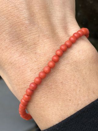 Antique Italian Tomato Red Natural Coral Round Bracelet Beads 20cm