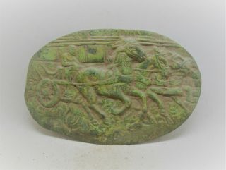 Ancient Roman Bronze Panel Fragment War Scene Chariot Rare & Unusual 200 - 300ad