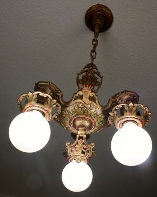 1920 ' s ART DECO Antique Vintage Ceiling Light CHANDELIER SWEET 2